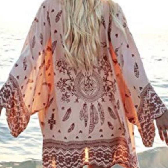 Pink Short Longhorn Belted Kimono - Picture 9 of 9